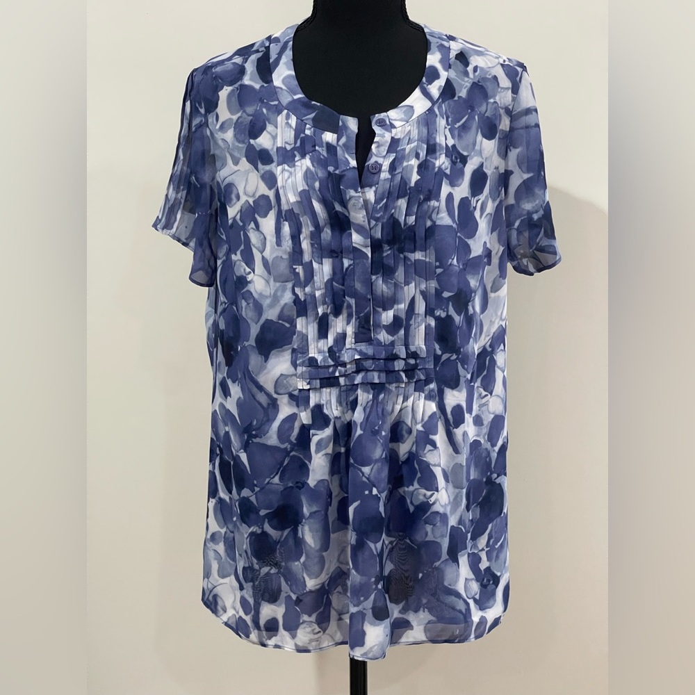 New Coldwater‎ Creek Petite L Floral Sheath Blue Women's Blouse 332